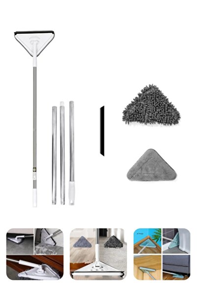 Demirhan Üçgen Mop Cam Duvar Tavan Fayans Parke Temizleyici Teleskopik Sap Vi...