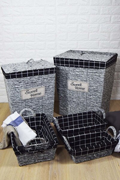 SepetçiBaba 5li Çamaşır Sepeti Seti Gri-siyah