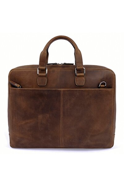 KANGAROO KINGDOM Men's Laptop & Briefcase Genuine Cow Leather Crazy Horse Dark Camel 8285-zkc