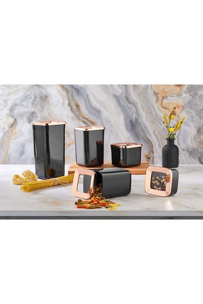 VİP AHMET Black-Copper Square Storage Container Set of 5 Vp-111