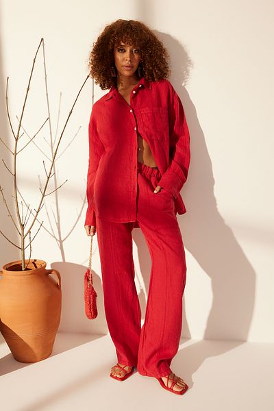 Trendyol Collection Piros 100% vászon túlméretezett ing TWOSS23GO00443