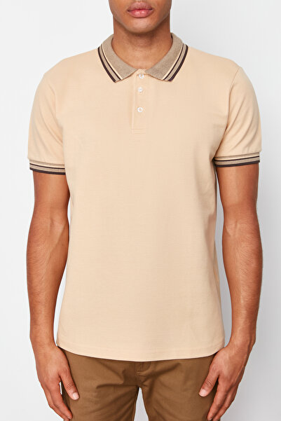 Trendyol Collection Béžové Slim/Slim Fit 100% bavlněné tričko Polo s výstřihem TMNSS22PO00014