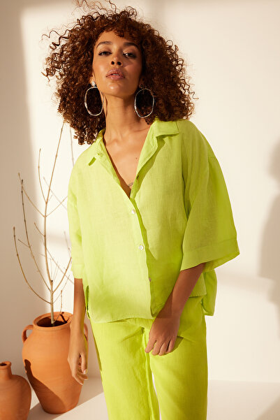 Trendyol Collection Yellow 100% Linen Oversize Shirt TWOSS24GO00122