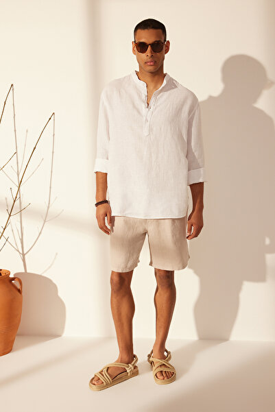 Trendyol Collection Limitovaná edice 100% len - Regular Fit šortky s elastickým pasem TMNSS24SR00050