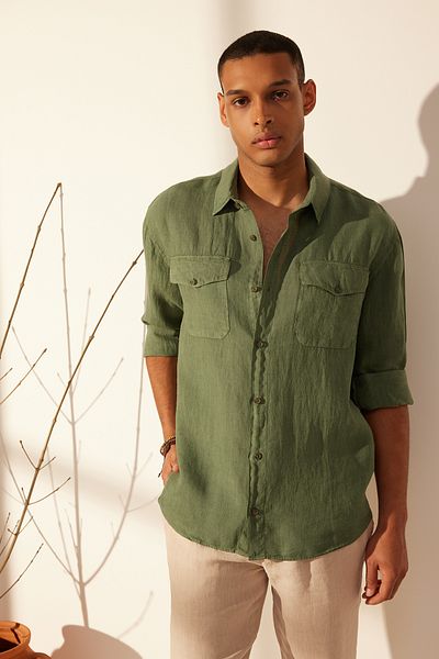 Trendyol Collection Преміум Темно-зелений 100 Білизна Regular Fit Gomlek TMNSS24GO00060