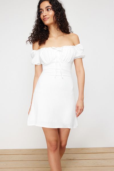Trendyol Collection White Straight Bodycone Crepe Lined Mini Woven Dress Twoss24El00874