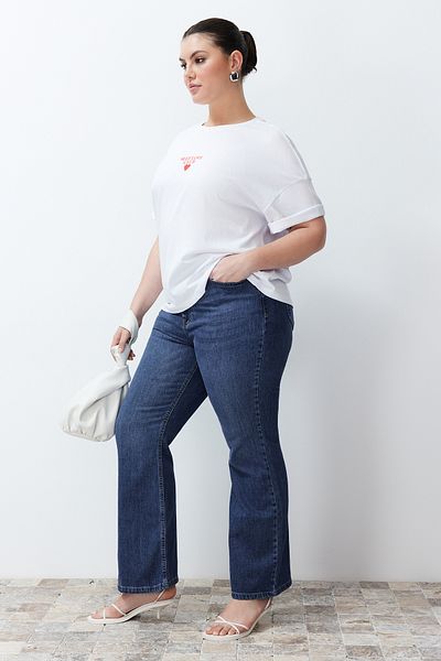 Trendyol Curve Kék Fenntarthatóbb, magas derekú flare farmernadrág TBBSS24CJ00038