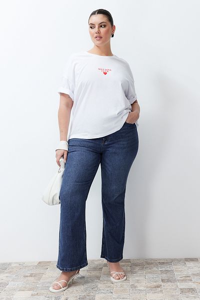 Trendyol Curve Kék Fenntarthatóbb, magas derekú flare farmernadrág TBBSS24CJ00038