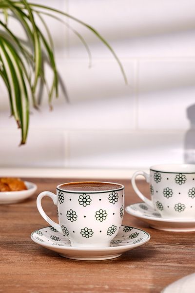 Emsan Tiny Flowers New Bone Coffee Cup Set for 2 People 90 ml Green
