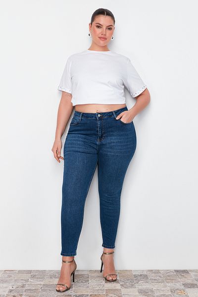 Trendyol Curve Dehnbare Skinny-Jeans mit hoher Taille, Hellblau – TBBAW23CJ00032
