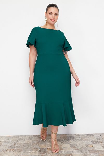 Trendyol Curve Σκούρο Πράσινο Φόρεμα Finike Woven Plus Size