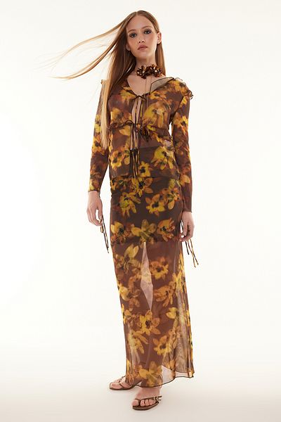 Trendyol Collection Colorful Floral Patterned Tulle Skirt - Lined, TPRSS24ET00001