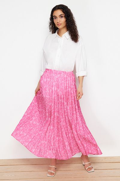 Trendyol Modest Спідниця з плісированого тканого полотна з квітковим візерунком Fusya з еластичною талією TCTSS23EE00018