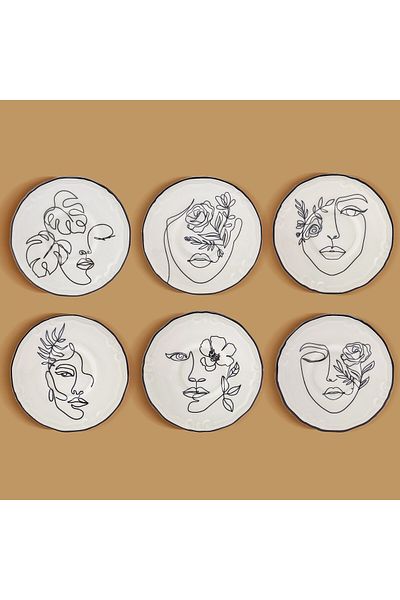 Karaca Face Torten Set für 6 Personen, Tortenplatte, Porzellan, Torten Deko Torten-Platte