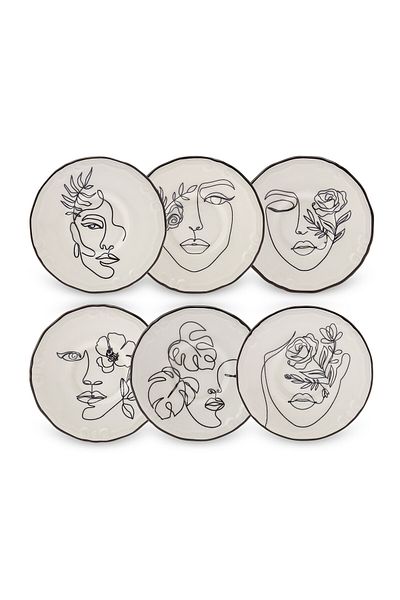 Karaca Face Torten Set für 6 Personen, Tortenplatte, Porzellan, Torten Deko Torten-Platte