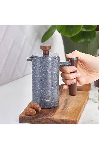 Karaca Doppelwand Grau Marmor Dunkel Kastanie French Press 350 ml