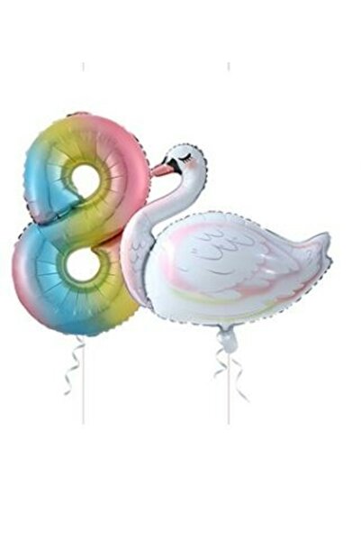 Generic Brand 8 Years Old Rainbow and Star Swan Balloon Figure Foil Set
