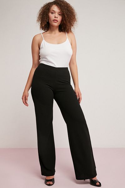 ETHIQUET Aisha Women's - Large Size Black Flare Pants, Elastic Waist and Crepe Interlock