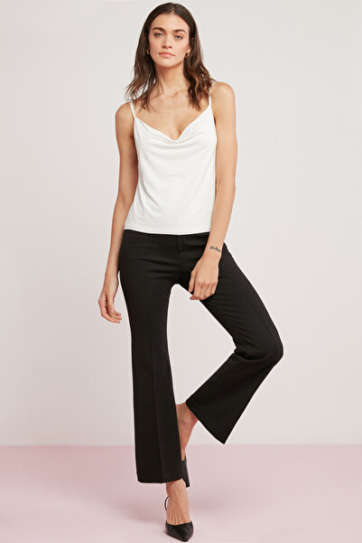 ETHIQUET Karen Women's Light Flowing Degaje Collar Thin Strap Ecru Blouse