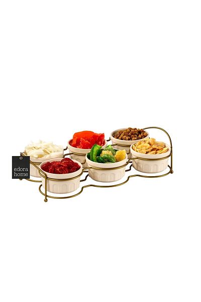 Edora Home Gold Six Compartment Snack Bowl, Sauce Bowl, Jam Bowl, Presentation Bowl, Breakfast Food Set - Metal Stainless