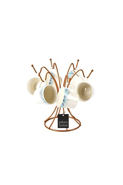 Edora Home Σετ οργάνωσης κουζίνας Rose 2 τεμαχίων, θήκη για χάρτινες πετσέτες και κάθετη ποτηροθήκη με 6 γάντζους - μεταλλικό ανοξείδωτο