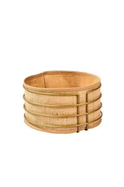 Edora Home Gold Round Bread Basket Jute Fabric Cloth, Colorful Presentation Basket Bread Holder - Multi-Purpose Metal Stainless