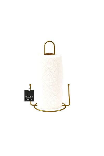 Edora Home Gold 2-Piece Kitchen Organizer Set, Paper Towel Holder and Vertical Cup Holder with 6 Hooks - Metal Stainless