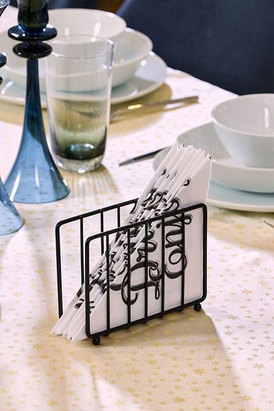 Edora Home Black 2-Piece Serving Set, Multi-Purpose Organizer and Caged Napkin Holder, Gift-metal Stainless