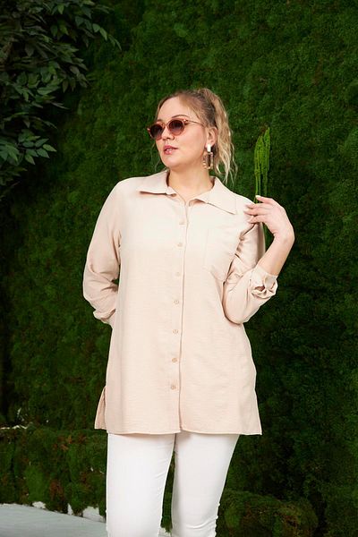 RMG Large Size Mink Shirt with Side Slit Detail