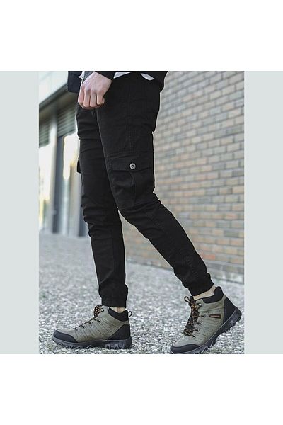 MSRT Elastic Waist and Leg Lycra Cargo Pocket Trousers Black