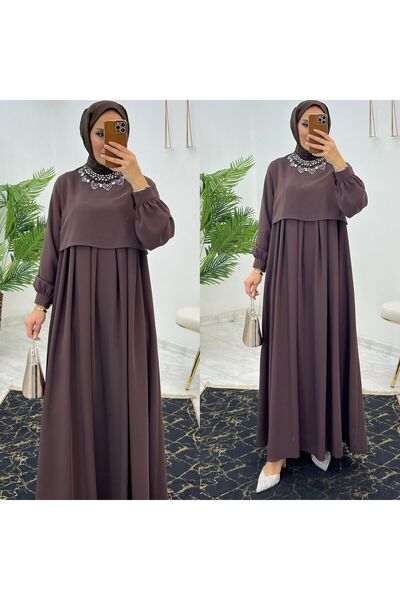 FIRSTESLEM فستان نسائي مزدوج الجوانب من كريب دبي بخصر كيلو إليف