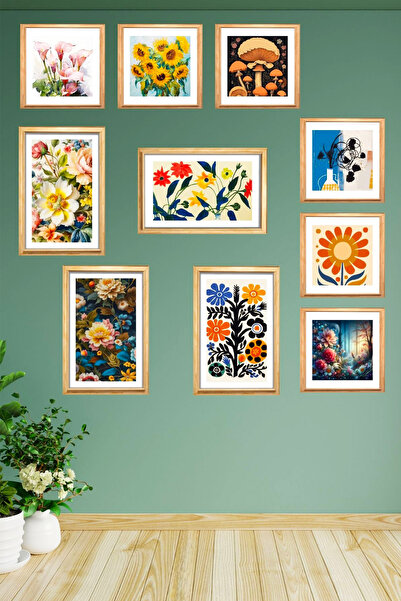 Nod 10 Parça Ahşap Çerçeve Görünümlü Dekoratif Mdf Tablo Seti, Ev Ofis Duvar Tabloları