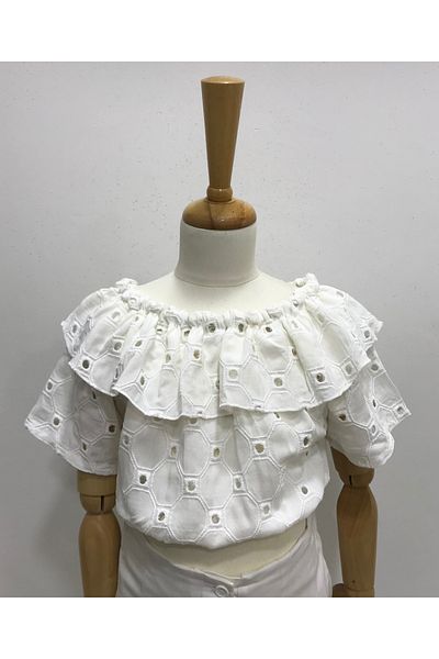 Çikoby Girl's Hole Work Shoulder Open Crop Bluz
