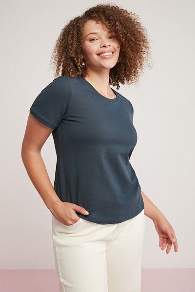 ETHIQUET Perla Women's Cotton Round Neck Half Sleeve Navy Blue Large Size Body