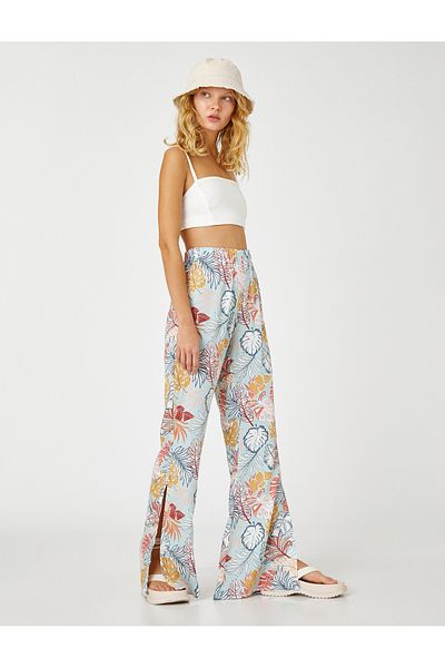 Koton Hose mit weitem Bein und Schlitzen und hoher Taille