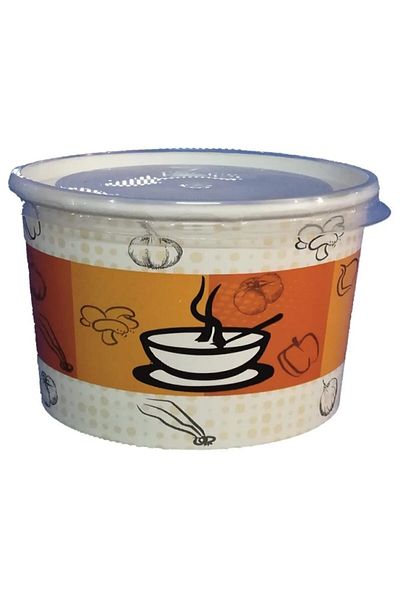 TUSEMİX Paper-cardboard Soup Bowl 16 Oz with Transparent Lid, 50 Pieces
