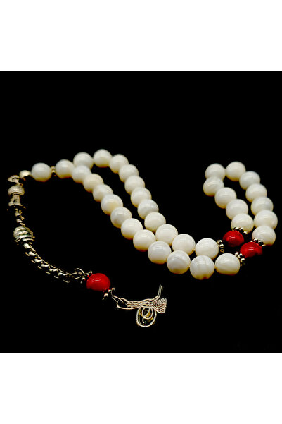 Tesbihhome Kırmızı Mercanlı Sedef Taşı Tesbih 8 mm Küre Kesim