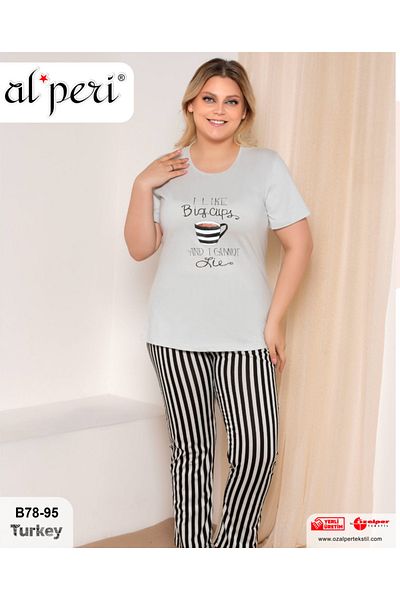 Alperi Large Size Big Cups Striped Women's Pajamas Set