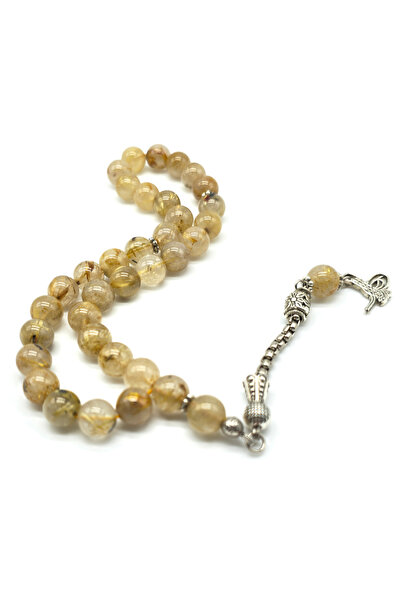 Tesbihhome Gold Rutil Kuvars Taşı Tesbih 10 mm Küre Kesim
