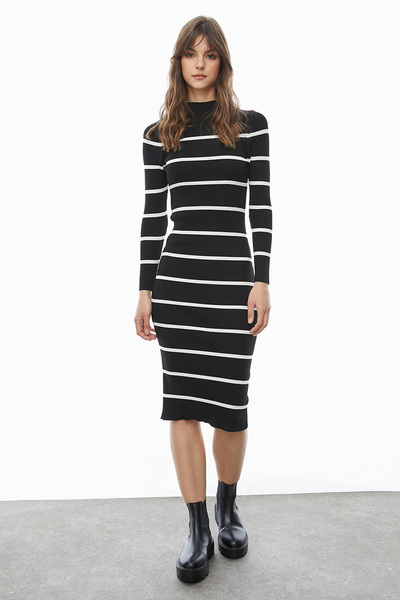 PAULMARK Stand Collar Striped Dress