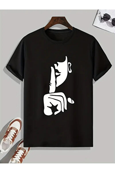 AEMİ Unisex Sus Mark Printed Oversize 100% βαμβακερό μαύρο μπλουζάκι