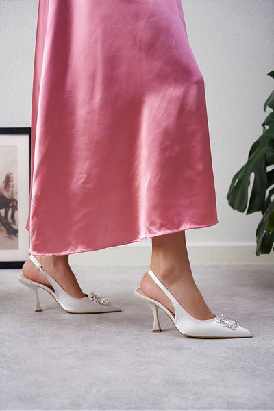 NİŞANTAŞI SHOES Amara Sedef Satin Stone Detailed Women's Heeled Shoes
