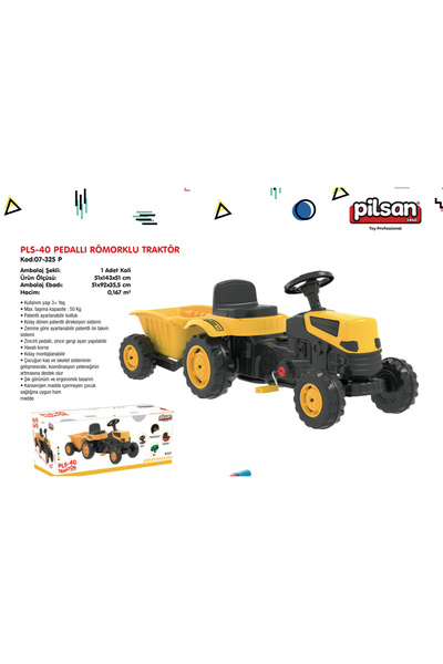 PİLSAN Unisex Çocuk Sarı Active Römorklu Traktör Pedallı Pls-40 07-316