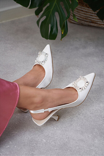 NİŞANTAŞI SHOES Amara Sedef Satin Stone Detailed Women's Heeled Shoes