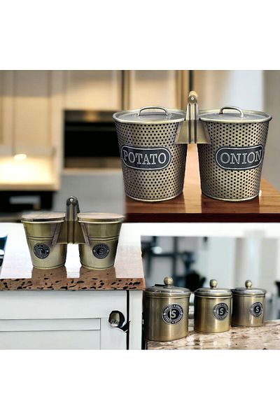 LUCKYHOMES Gold Set - Special Production Spice Rack and Potato Onion Storage, Tea Sugar Jar