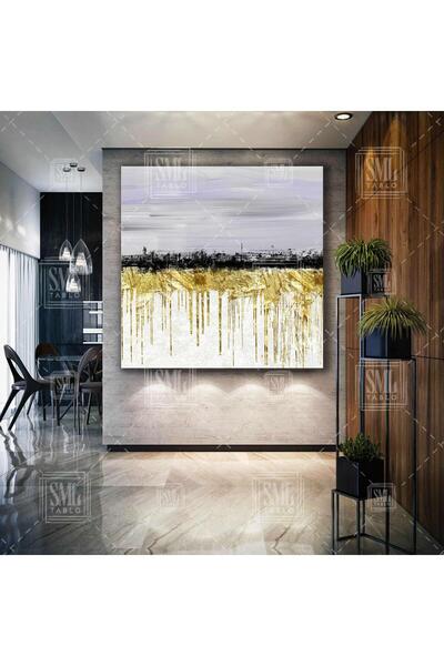 SML TABLO Abstracție Oraș Umbra Picături de aur Aur Negru Decor modern de lux...