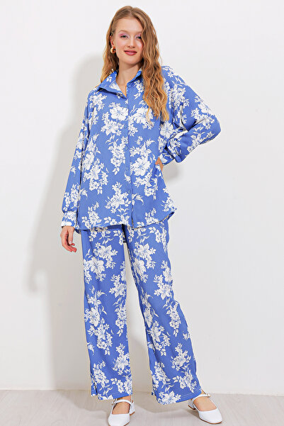 Bigdart Women's Indigo Ecru Patterned Knitted Double Suit 5858