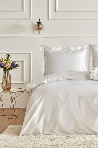 Karaca Home White Cool Begonia Double Lace Percale Duvet Cover Set White