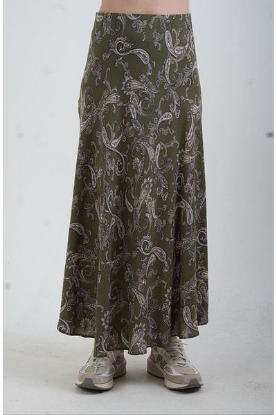 Zelish My Sister Khaki Shawl Pattern Bias Skirt