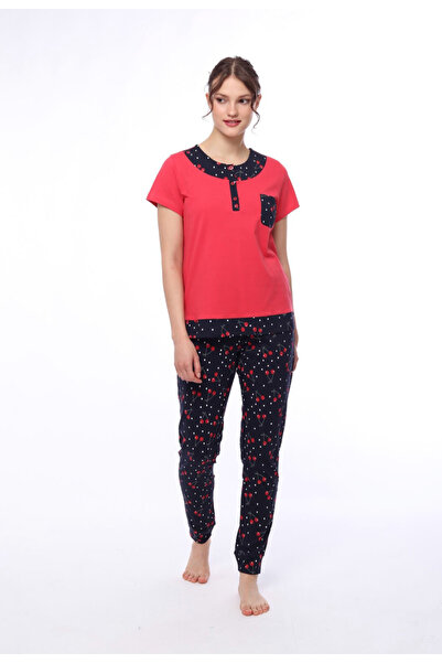 Pijadore Set pijamale pentru femei cu mâneci scurte cu model cireșe
